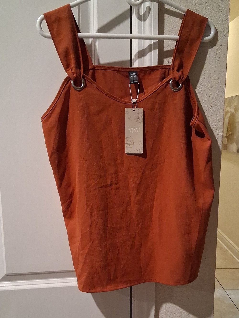 Emery Rose Rust Orange Grommet Strap Tank Top